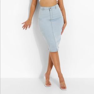 High waisted stretch midi skirt